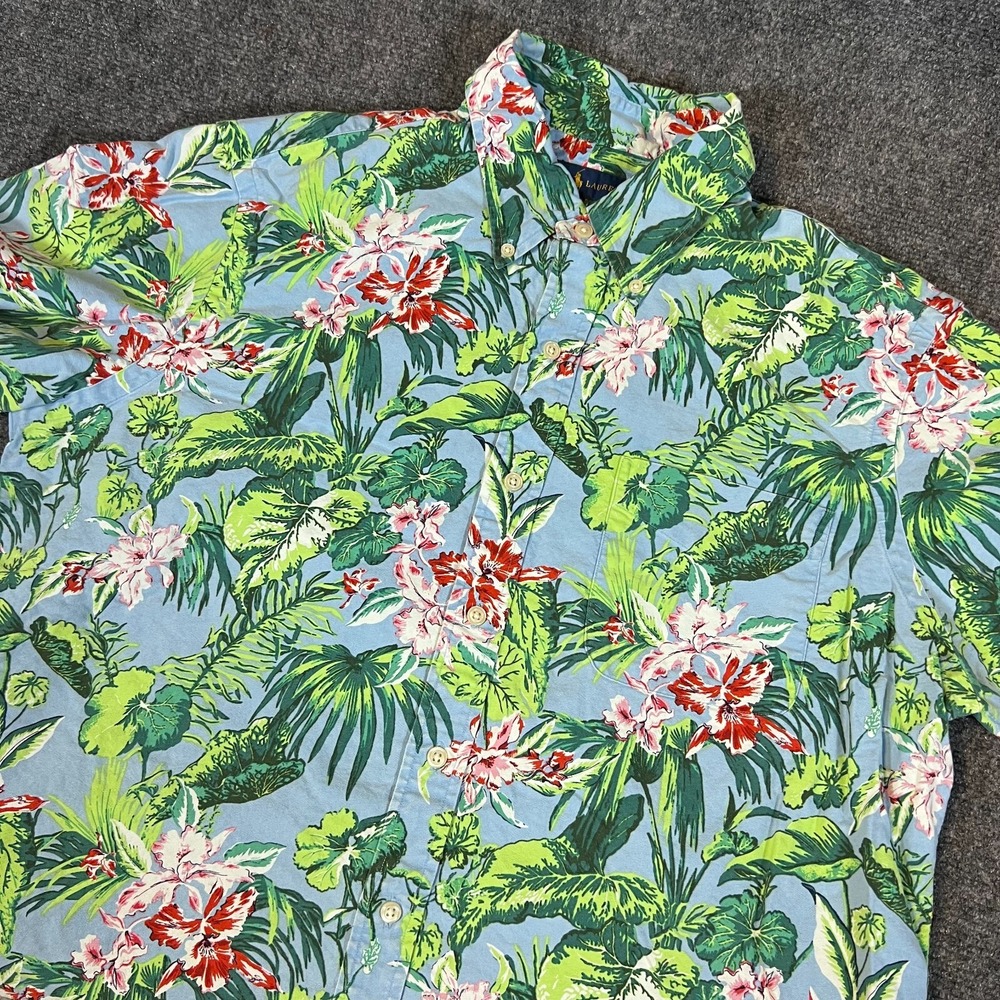 Ralph Lauren Men's Multicolor Floral Print SS Hawaiian Button Down Shirt Size L